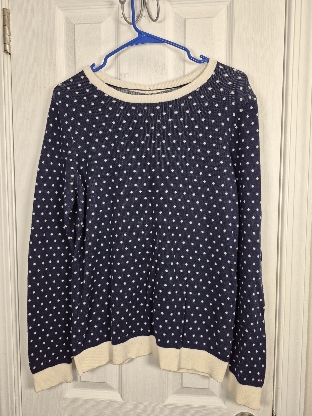 Tommy Hilfiger Pima Cotton Polka Dot Button Back Knit Sweater XL Navy Blue